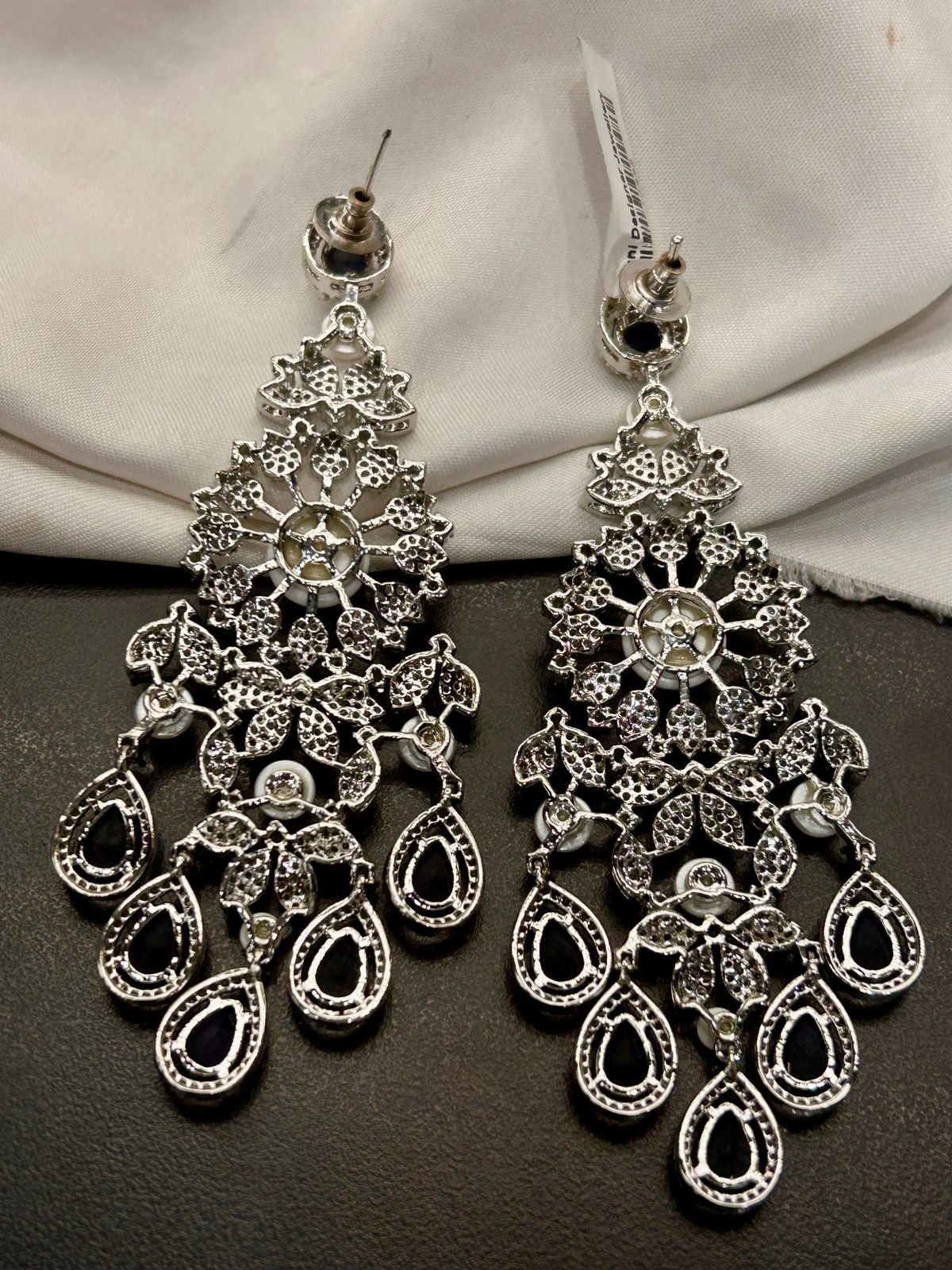 Luxury Sapphire Blue & Pearl Chandelier Earrings